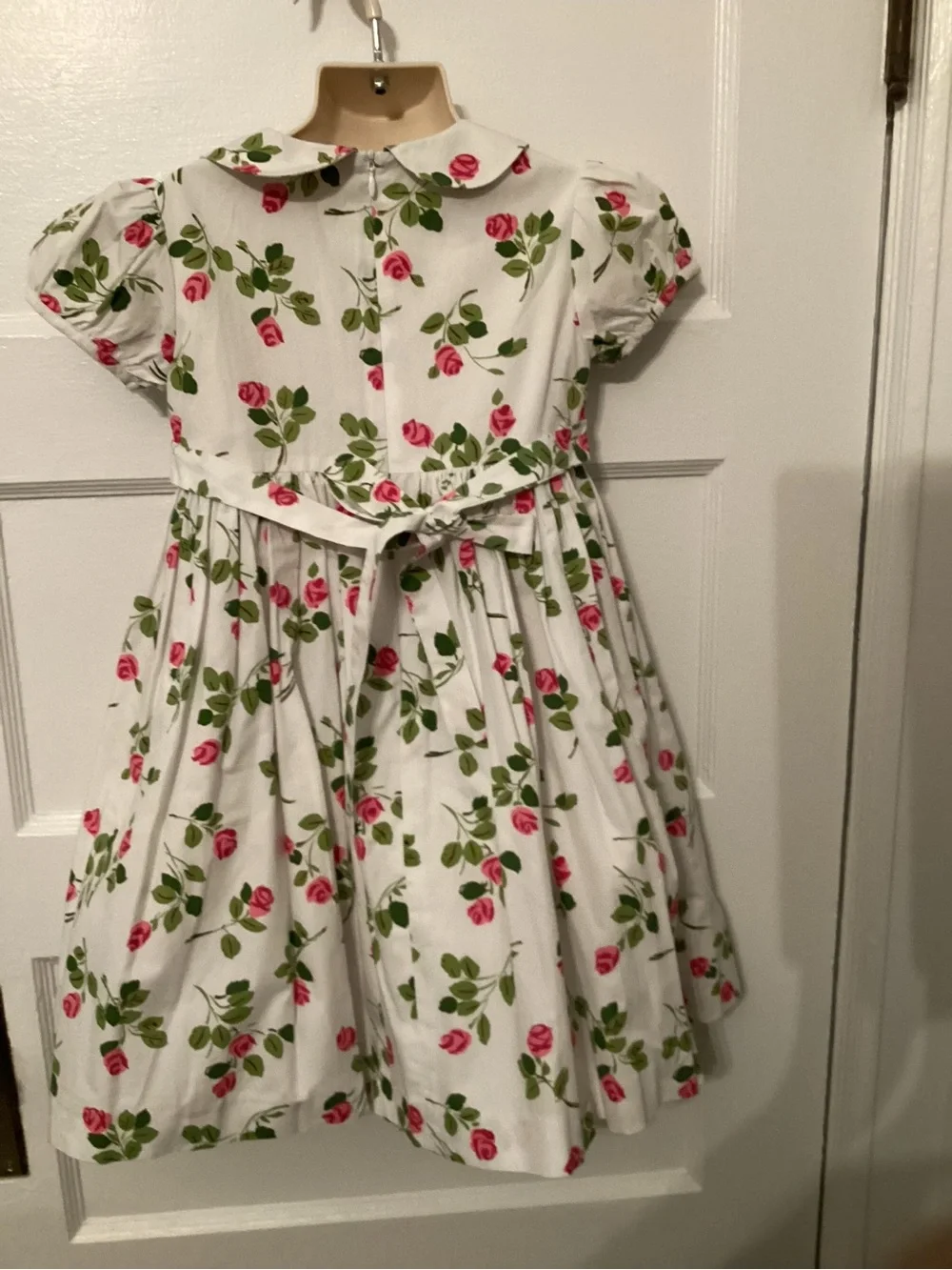 100% Cotton Plum Pudding White Floral Rose Print Girls' Dress with Pink Accents